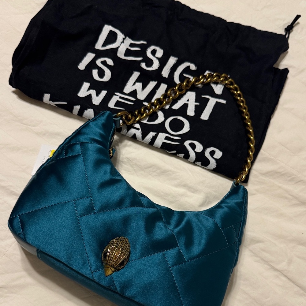 Kurt Geiger Elegant Teal Quilted Handbag with Gold Chain brand new